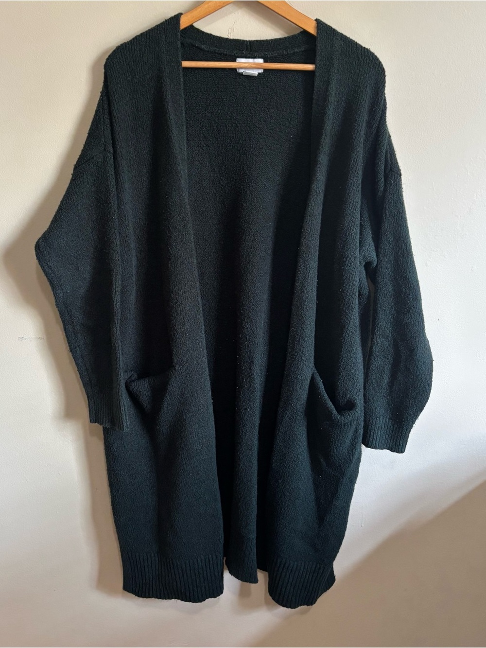 Old Navy Forest Green Knit Long Cardigan Open Front Pockets XL Cozy